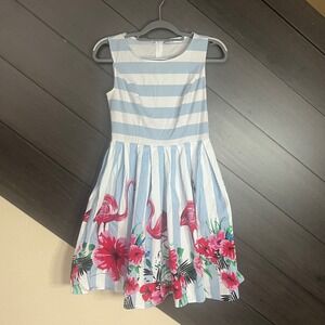 Grace Karin Women's Fit & Flare Dress Flamingo Floral Print M Blue Pink